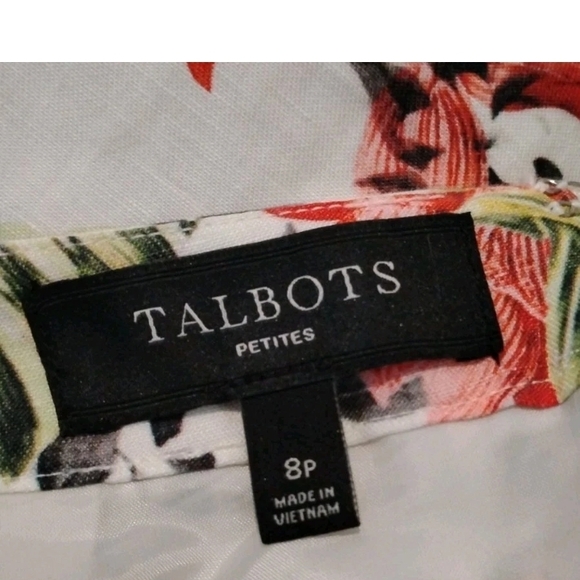 Talbots Skirt 8P Vibrant Lilies Pleated Front Side Pockets A-Line Linen Cotton - Picture 2 of 3
